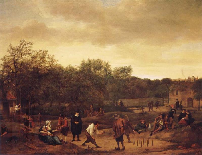 Jan Steen Landscape with skittle playes Norge oil painting art